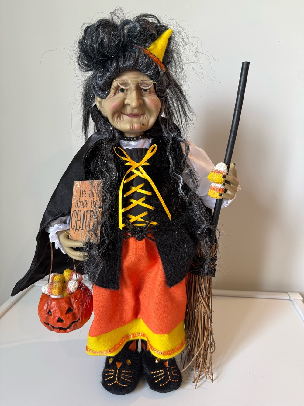 Karen Didion Originals Clara Candy Corn Witch Halloween Doll Decor
